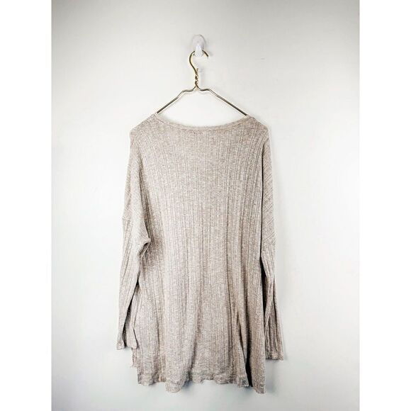 Anthropologie Akemi + Kin Oatmeal Color V-Neck Top Long Sleeve Ribbed  Tunic - Picture 7 of 7